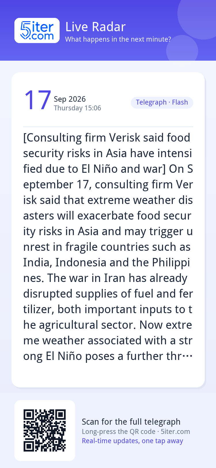 [Consulting firm Verisk said food security risks in Asia hav