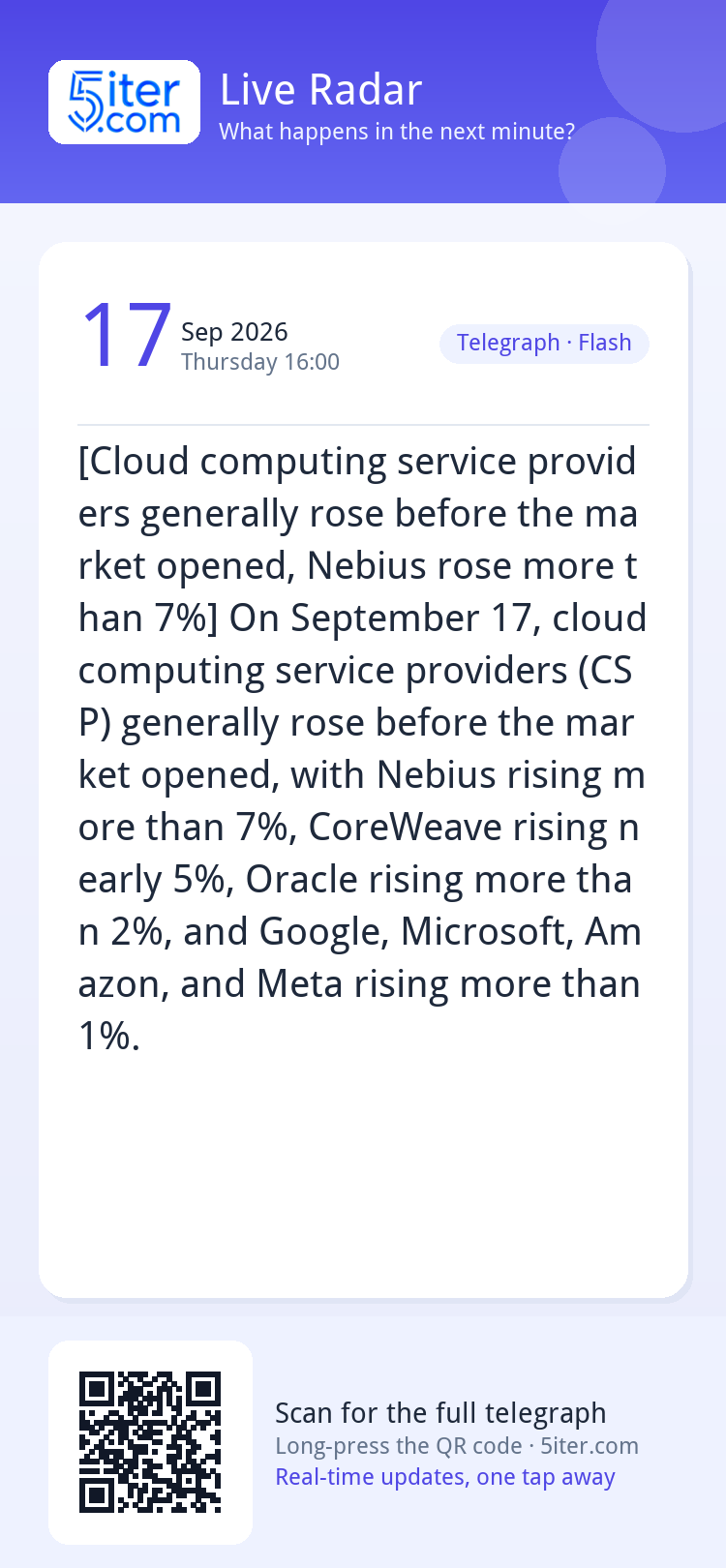 [Cloud computing service providers generally rose before the