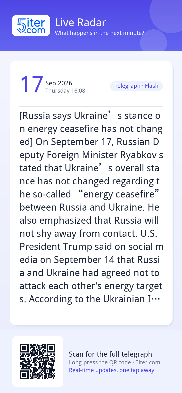 [Russia says Ukraine’s stance on energy ceasefire has not ch