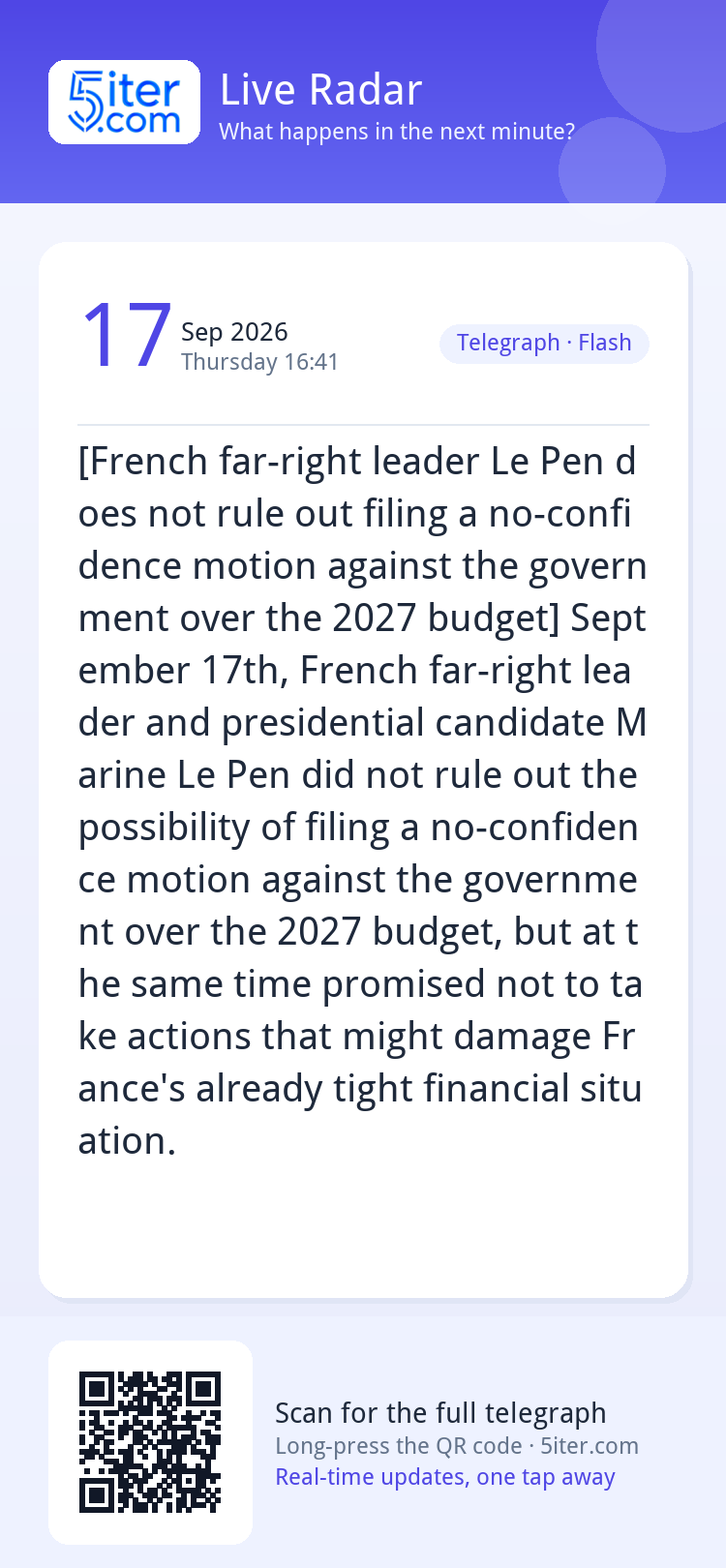 [French far-right leader Le Pen does not rule out filing a n
