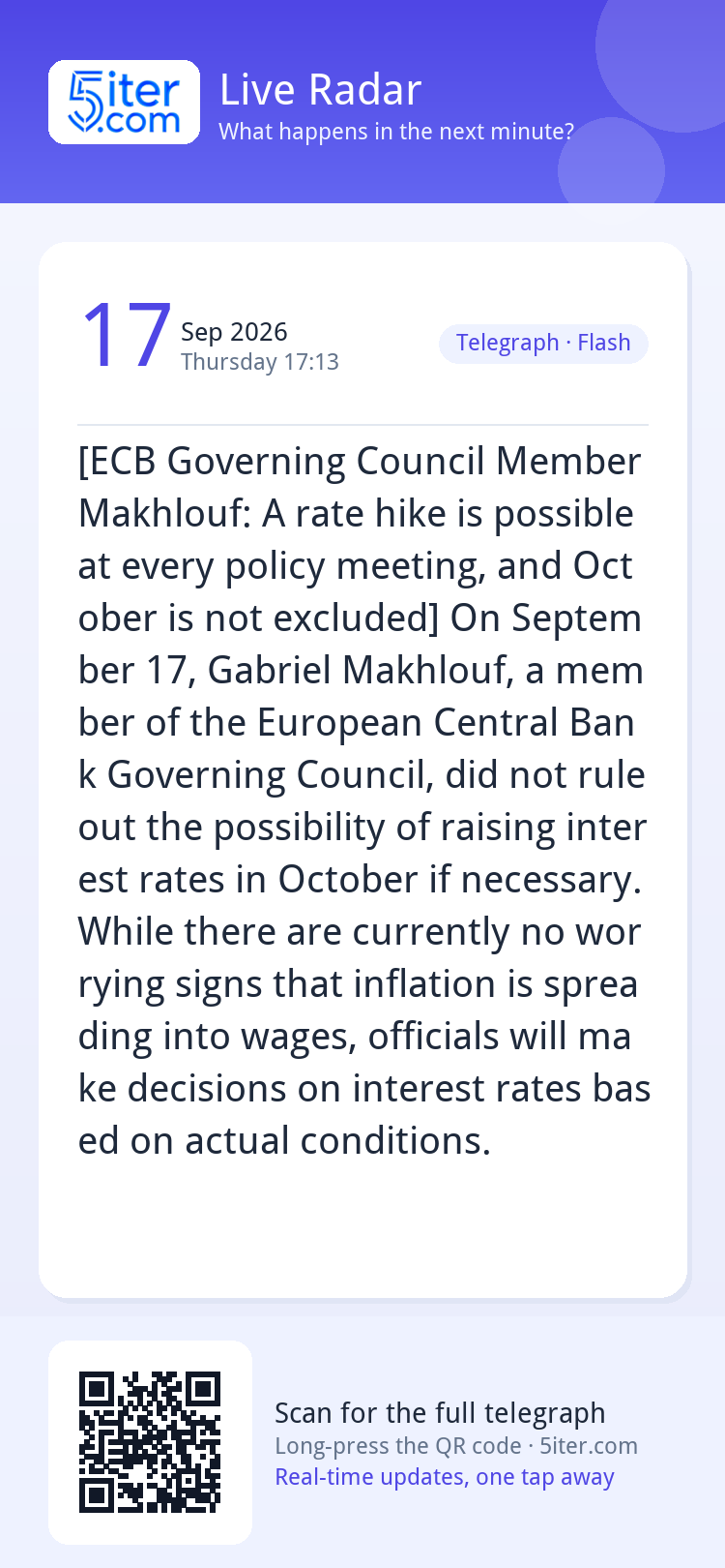 [ECB Governing Council Member Makhlouf: A rate hike is possi