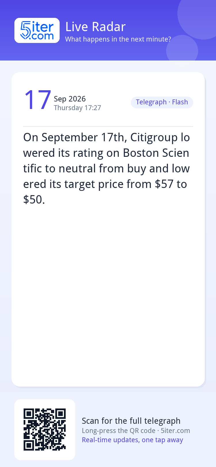 On September 17th, Citigroup lowered its rating on Boston Sc