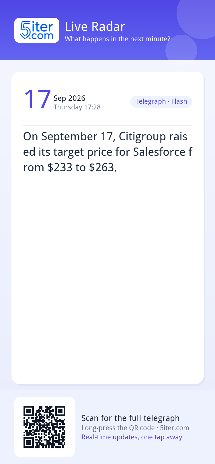 On September 17, Citigroup raised its target price for Sales