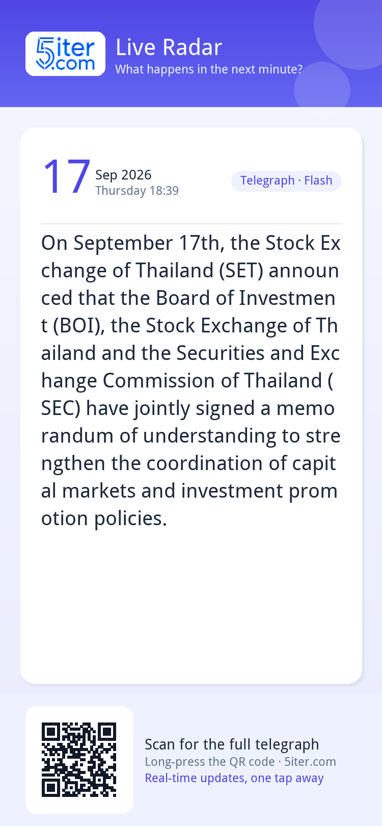 On September 17th, the Stock Exchange of Thailand (SET) anno