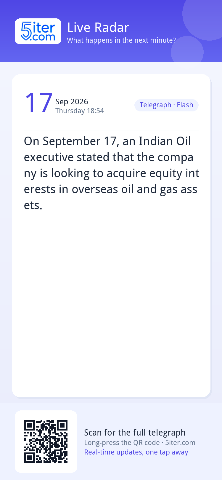 On September 17, an Indian Oil executive stated that the com