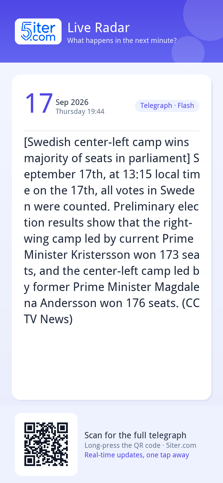 [Swedish center-left camp wins majority of seats in parliame