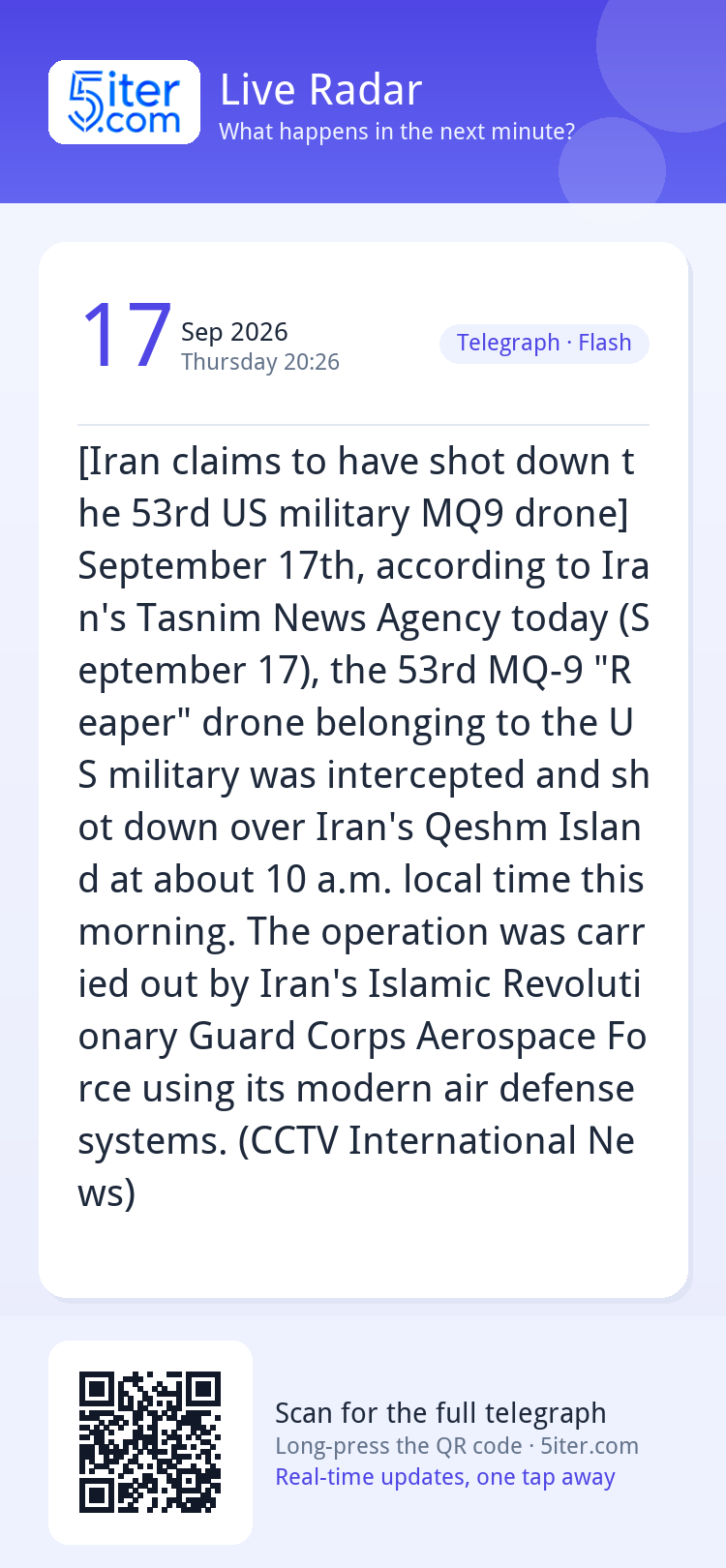 [Iran claims to have shot down the 53rd US military MQ9 dron