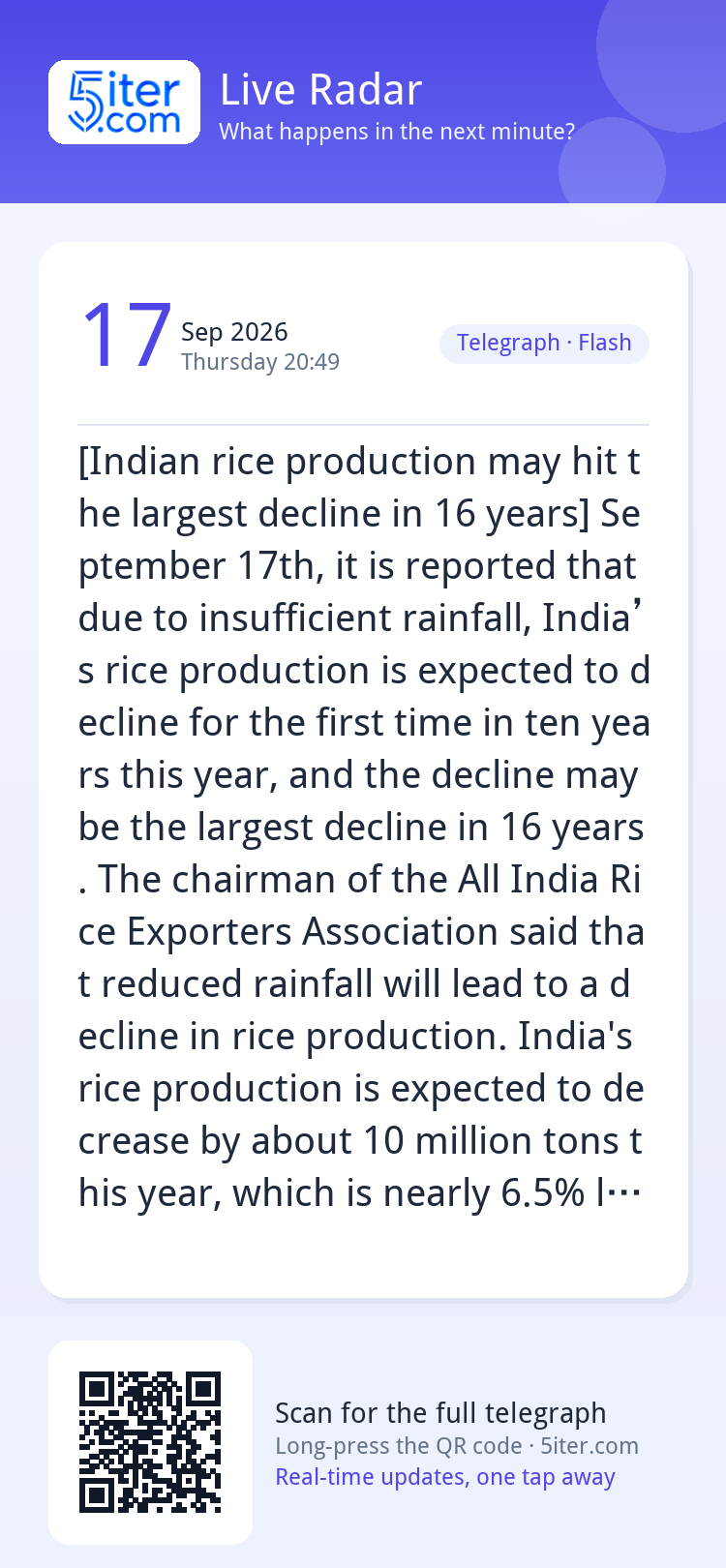 [Indian rice production may hit the largest decline in 16 ye