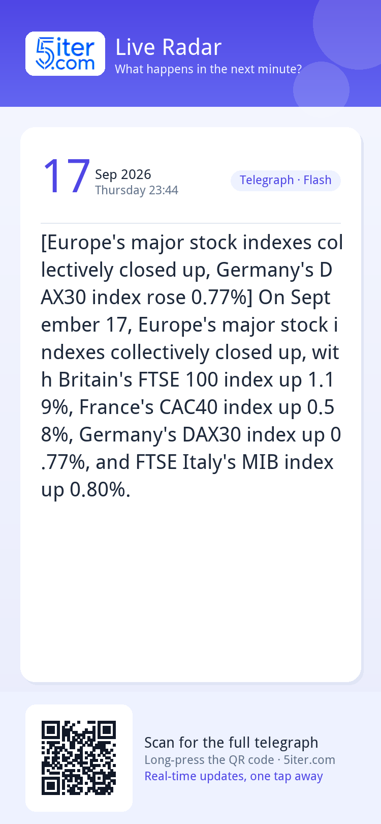 [Europe's major stock indexes collectively closed up, German