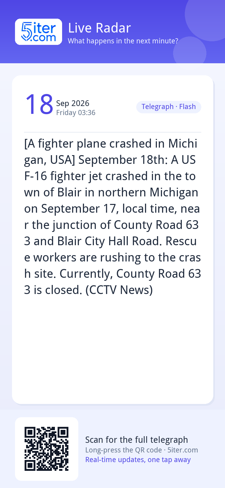 [A fighter plane crashed in Michigan, USA] September 18th: A