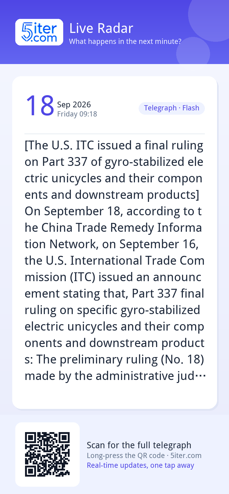[The U.S. ITC issued a final ruling on Part 337 of gyro-stab