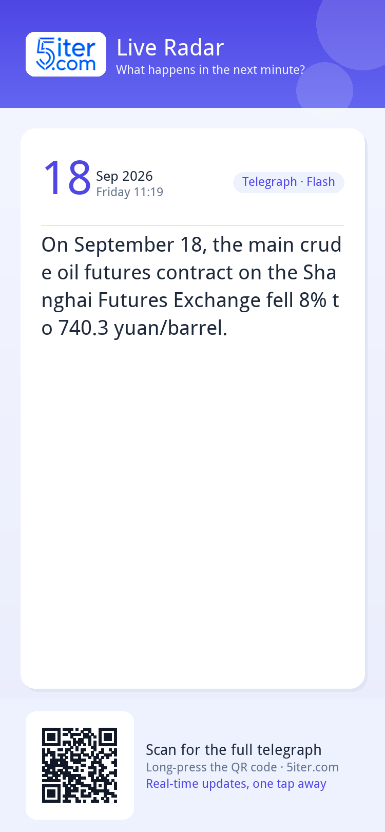 On September 18, the main crude oil futures contract on the 