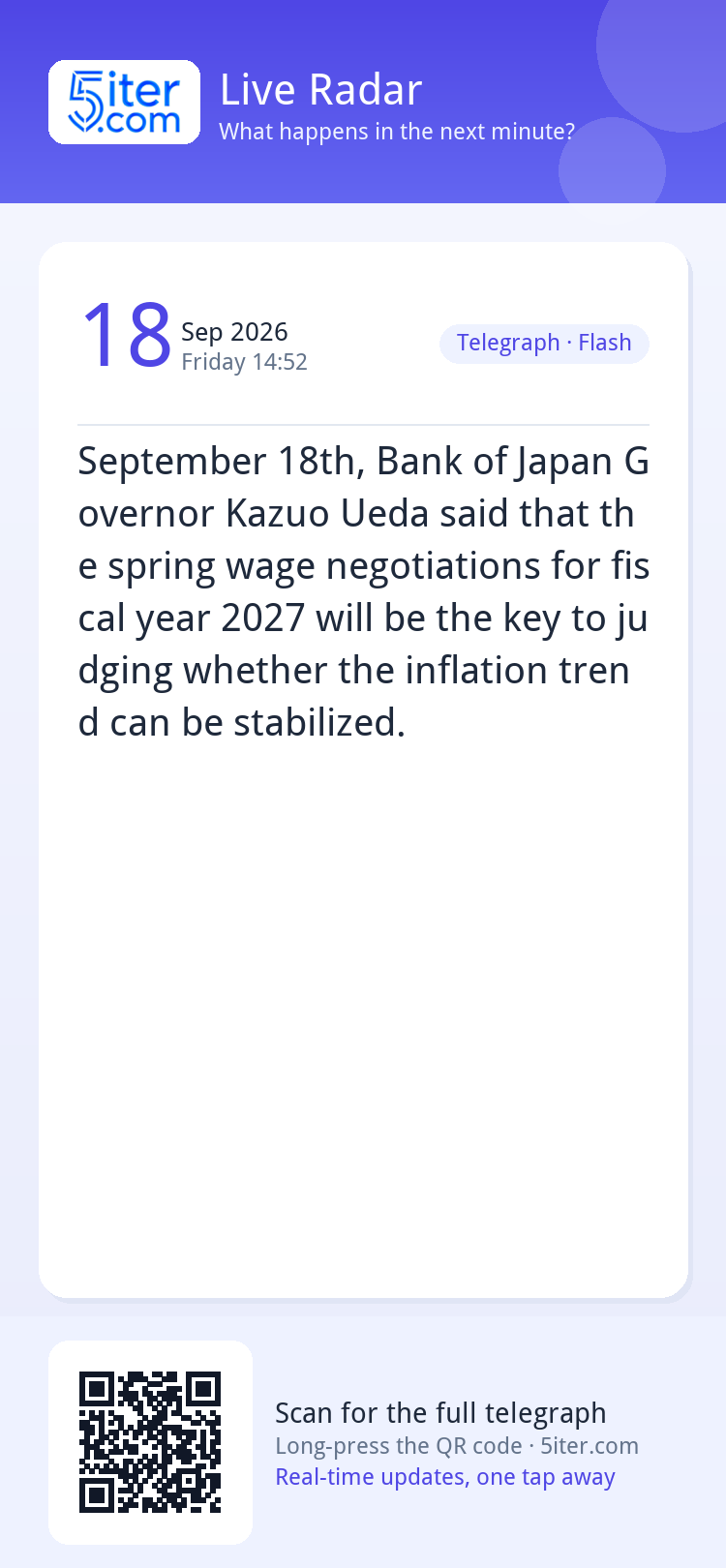 September 18th, Bank of Japan Governor Kazuo Ueda said that 