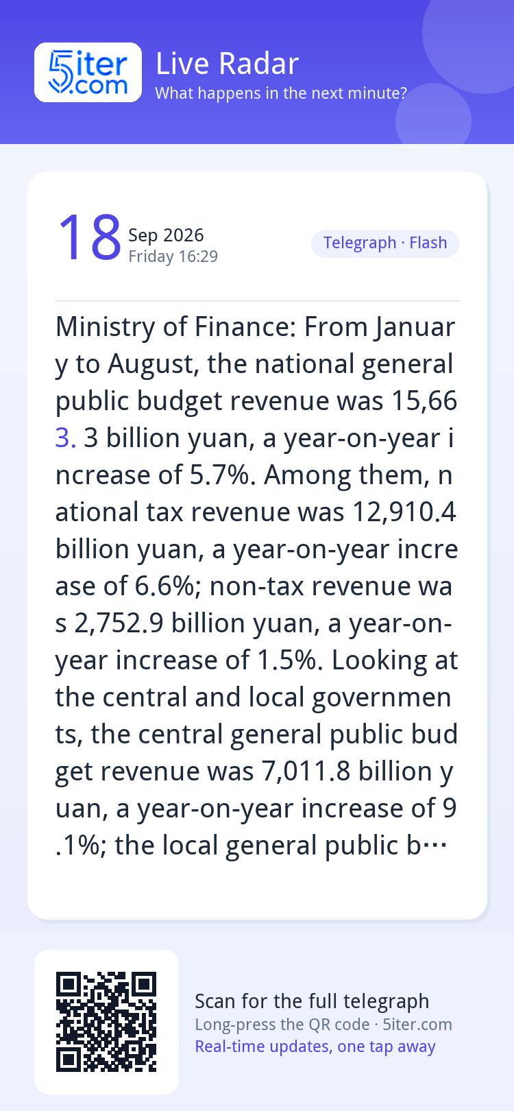 Ministry of Finance: From January to August, the national ge