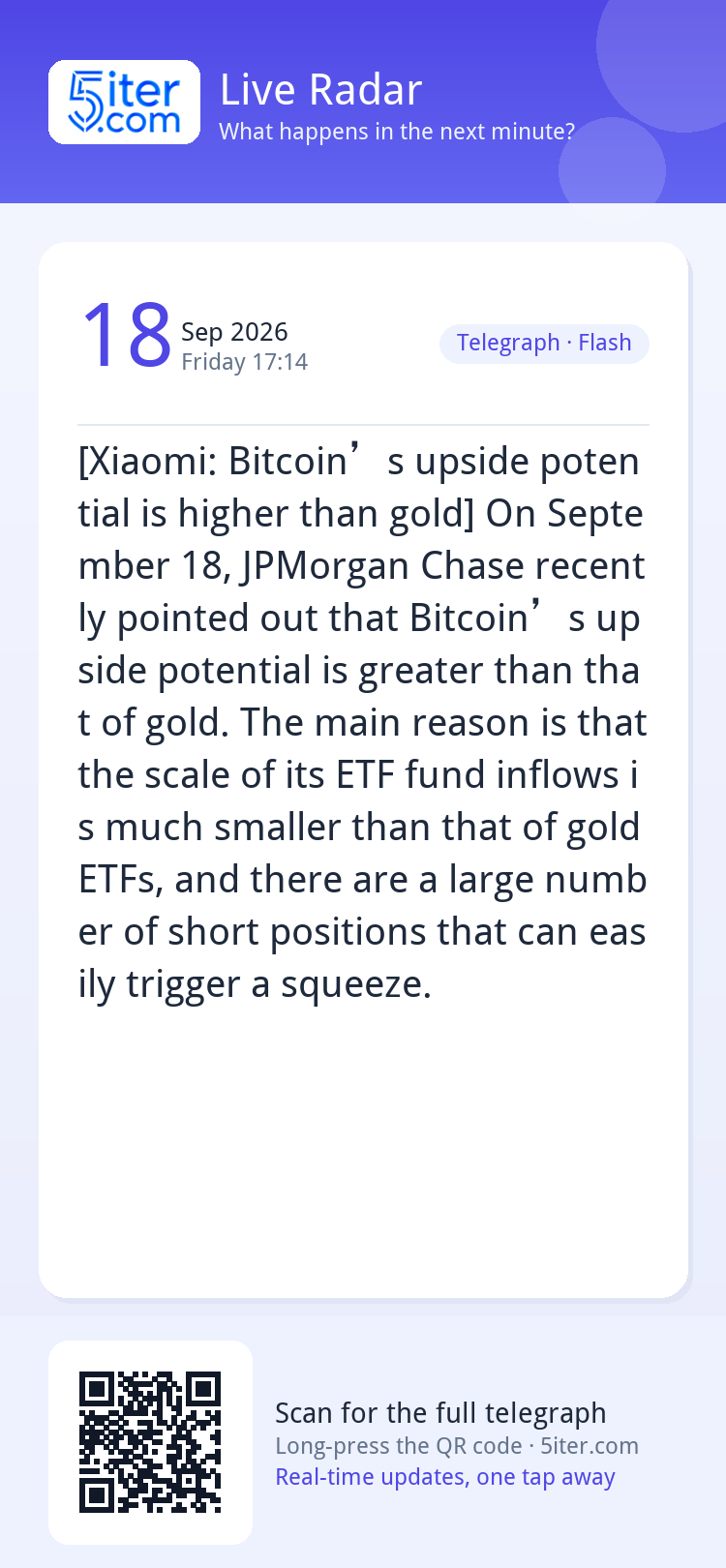 [Xiaomi: Bitcoin’s upside potential is higher than gold] On 