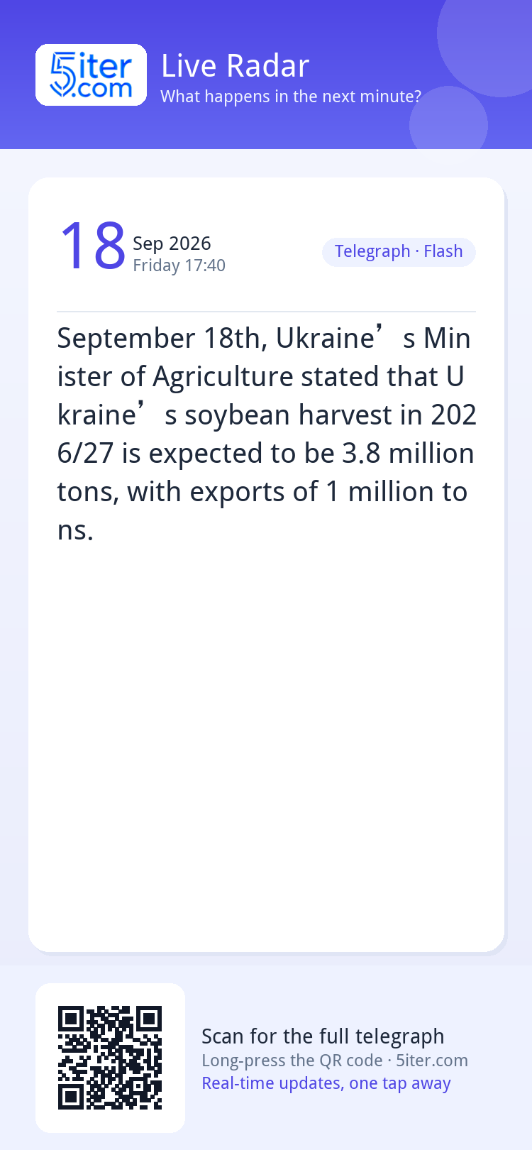 September 18th, Ukraine’s Minister of Agriculture stated tha