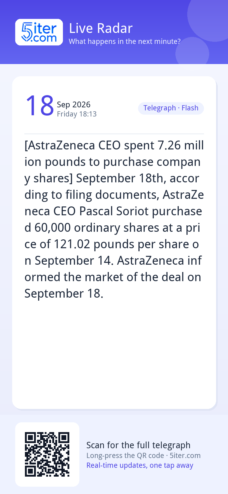 [AstraZeneca CEO spent 7.26 million pounds to purchase compa
