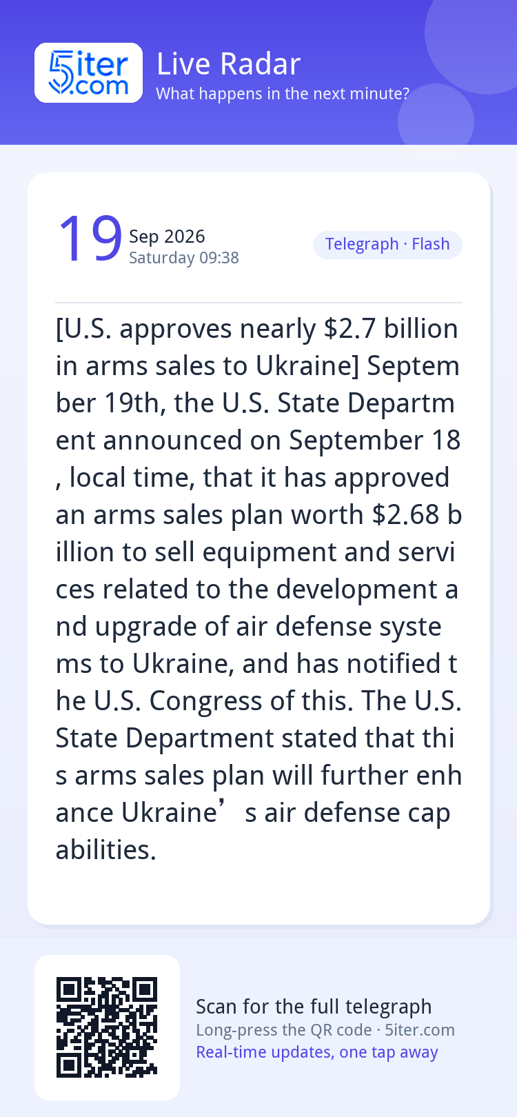 [U.S. approves nearly $2.7 billion in arms sales to Ukraine]