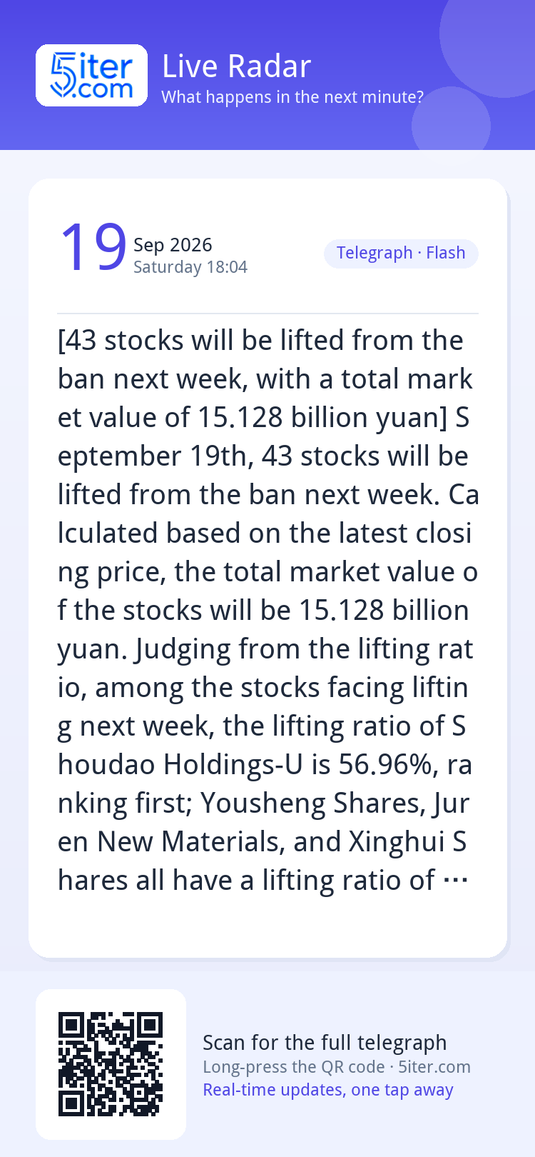 [43 stocks will be lifted from the ban next week, with a tot