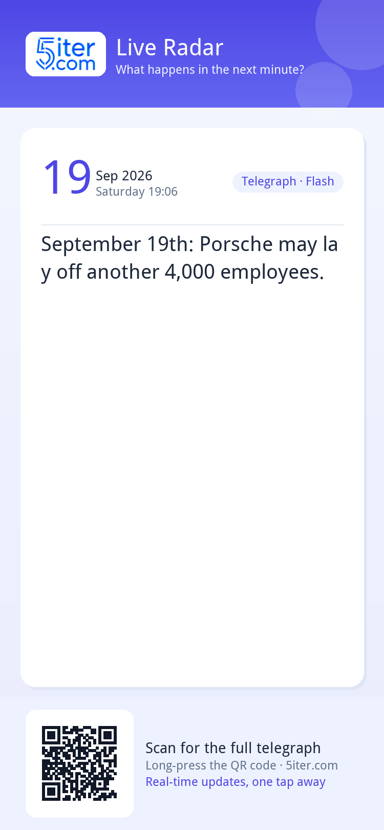 September 19th: Porsche may lay off another 4,000 employees.