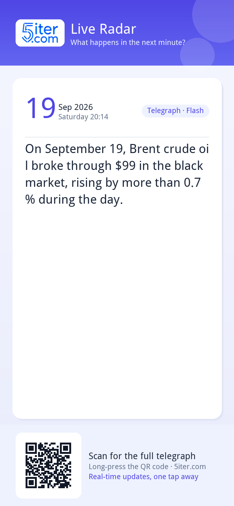 On September 19, Brent crude oil broke through $99 in the bl