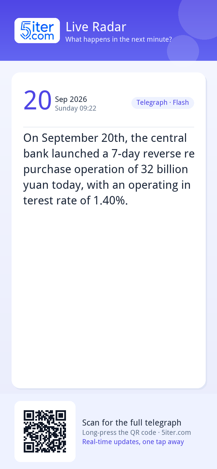 On September 20th, the central bank launched a 7-day reverse
