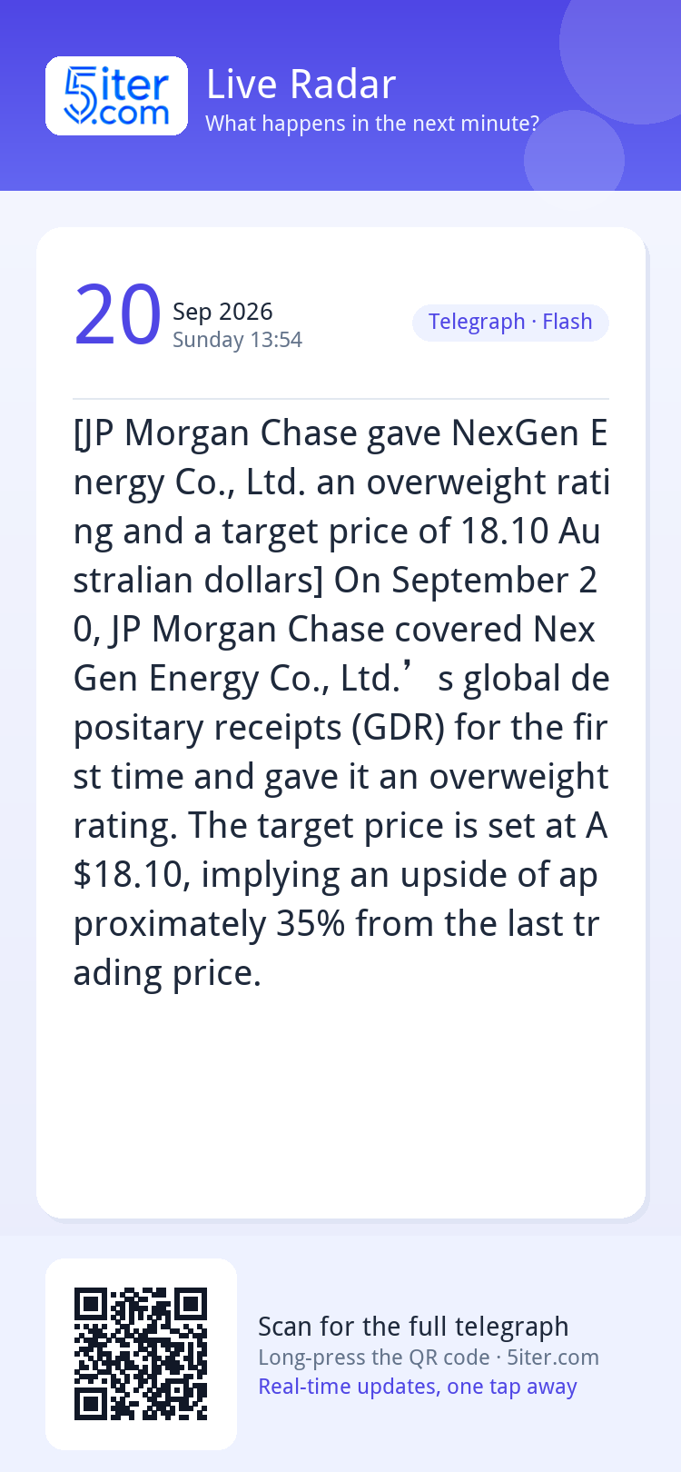 [JP Morgan Chase gave NexGen Energy Co., Ltd. an overweight 