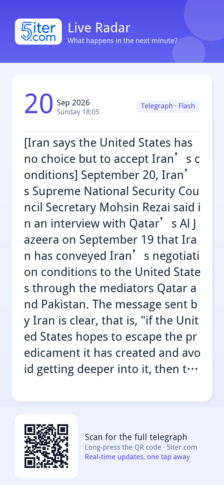 [Iran says the United States has no choice but to accept Ira