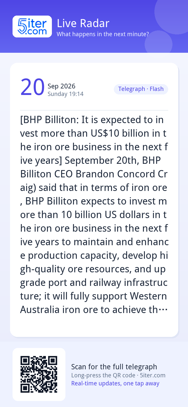 [BHP Billiton: It is expected to invest more than US$10 bill