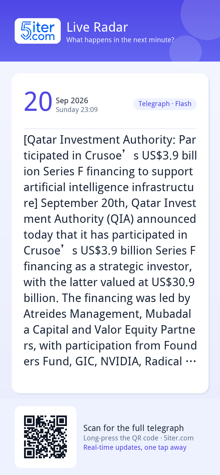 [Qatar Investment Authority: Participated in Crusoe’s US$3.9
