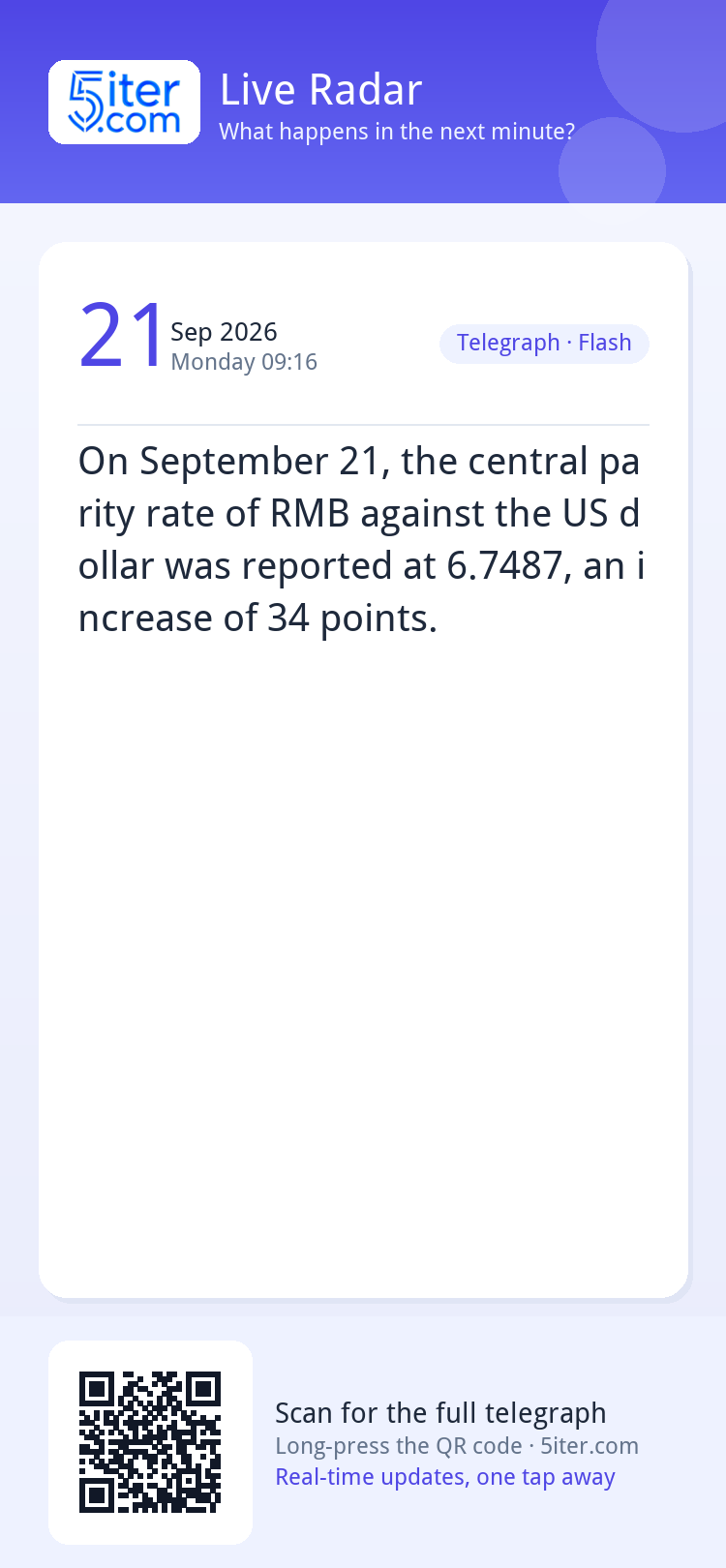 On September 21, the central parity rate of RMB against the 