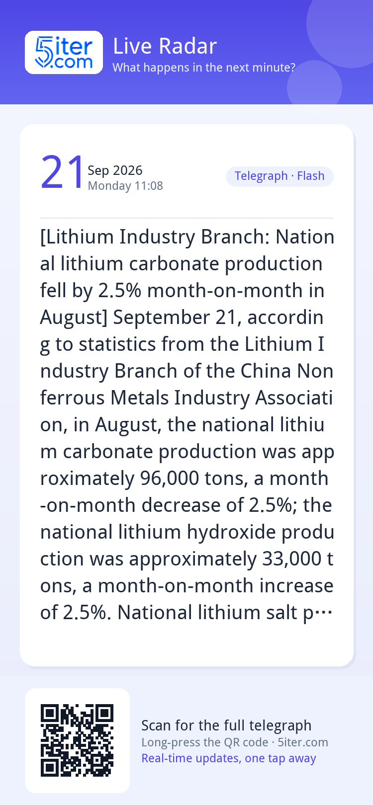 [Lithium Industry Branch: National lithium carbonate product