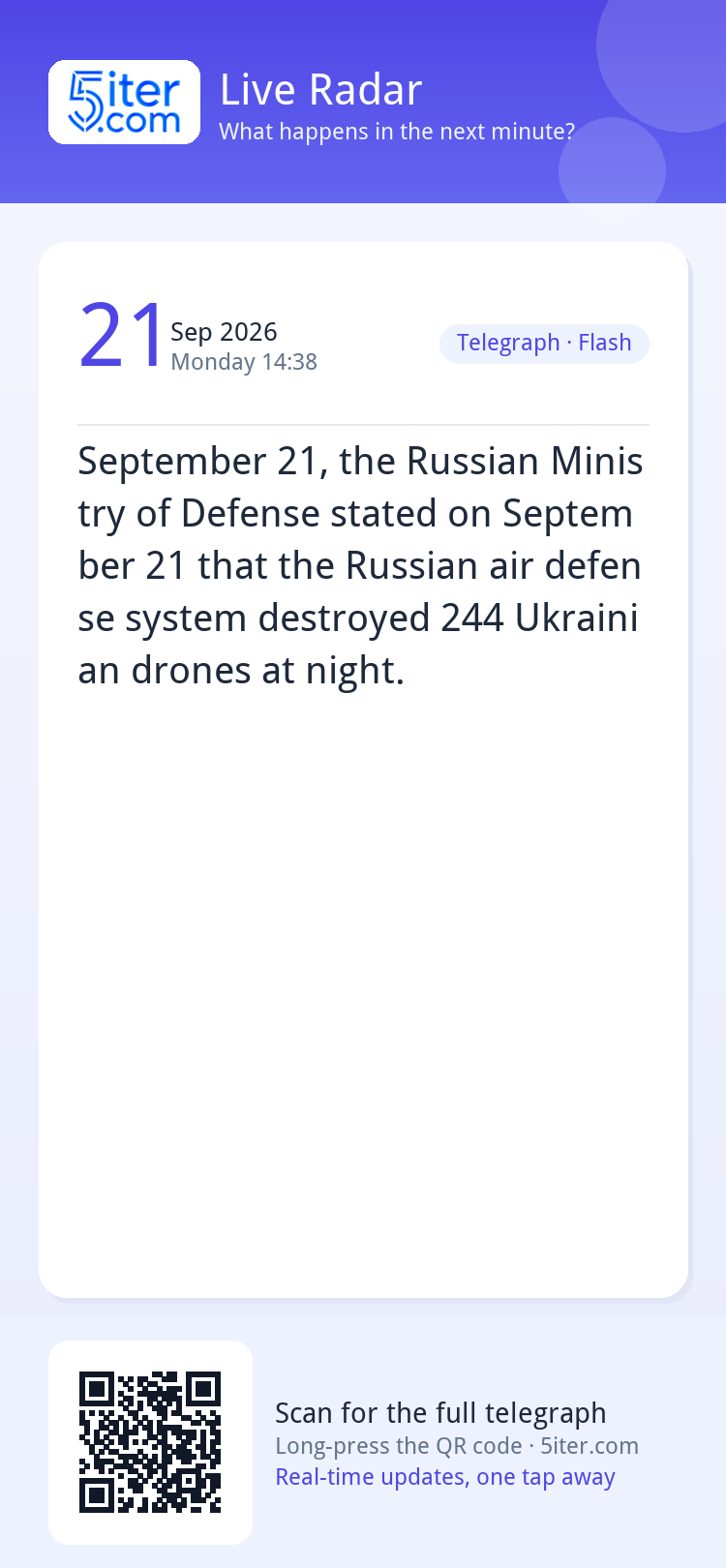 September 21, the Russian Ministry of Defense stated on Sept