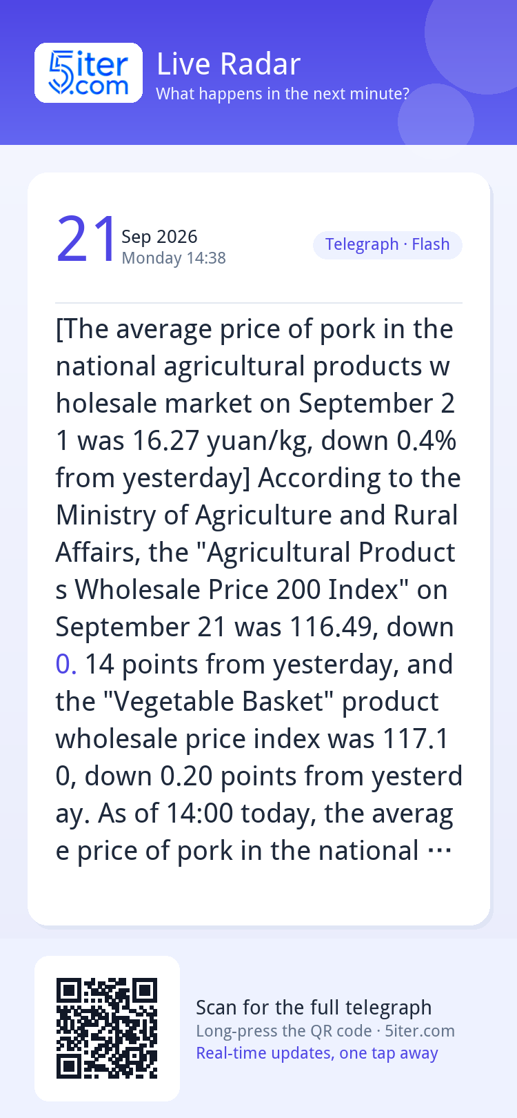 [The average price of pork in the national agricultural prod