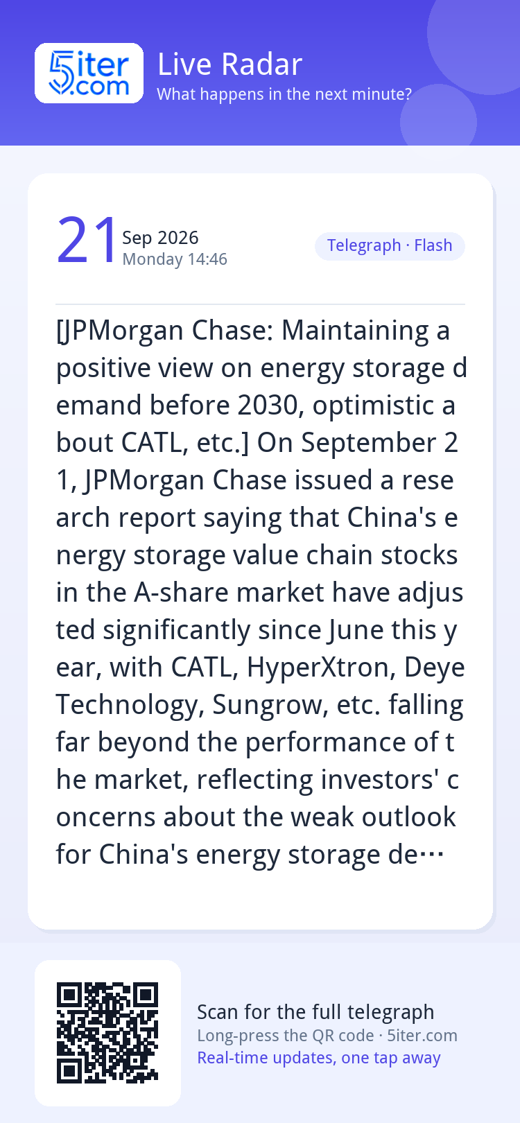[JPMorgan Chase: Maintaining a positive view on energy stora