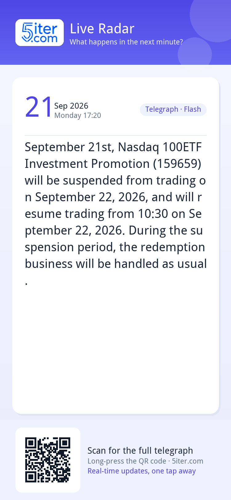 September 21st, Nasdaq 100ETF Investment Promotion (159659) 