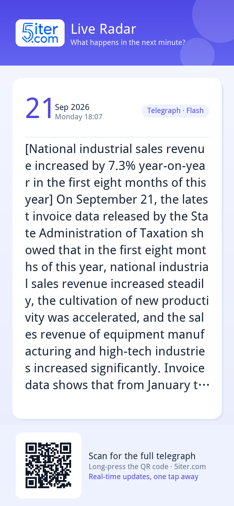 [National industrial sales revenue increased by 7.3% year-on