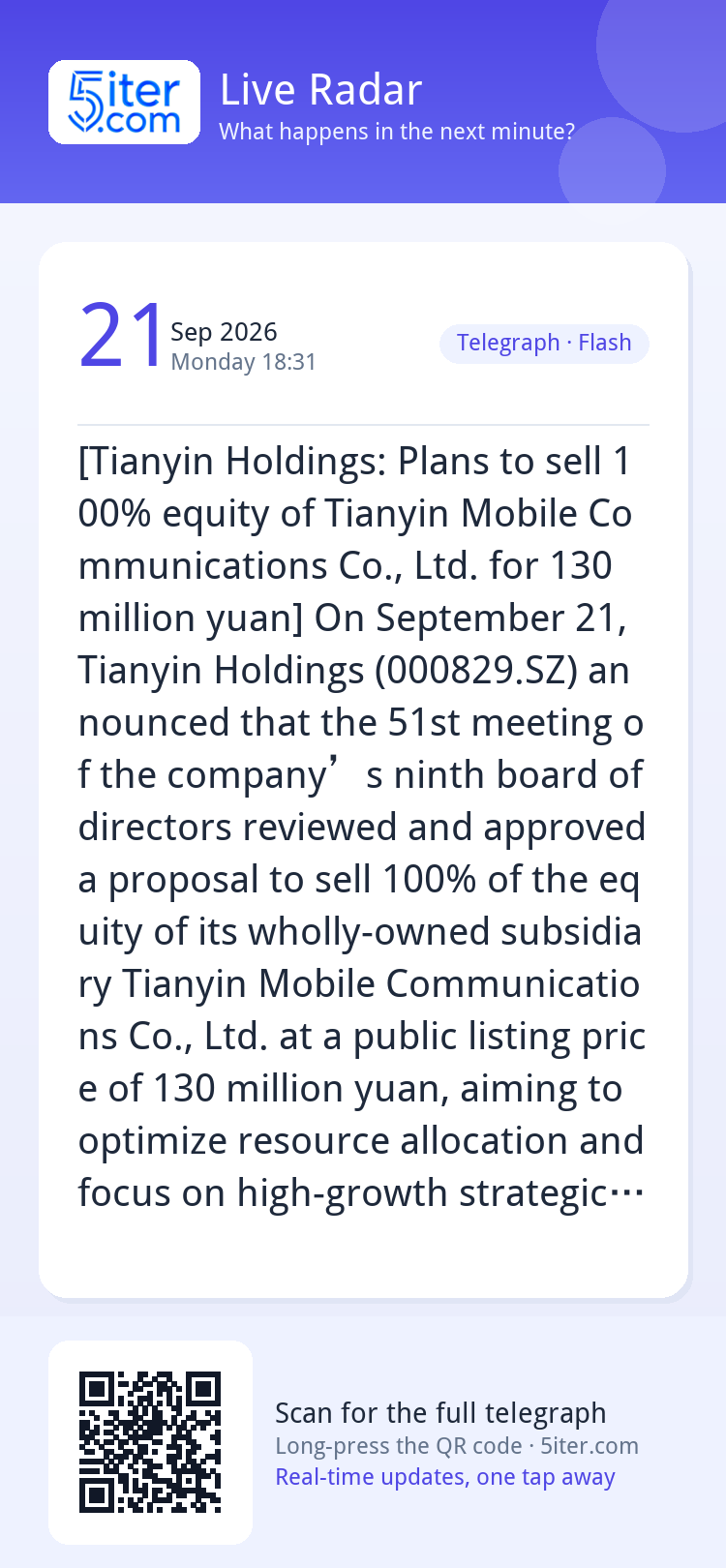 [Tianyin Holdings: Plans to sell 100% equity of Tianyin Mobi