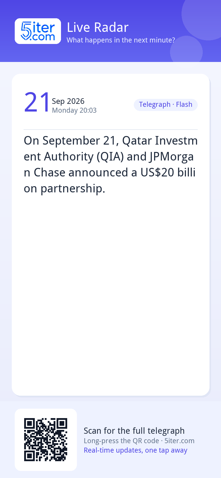 On September 21, Qatar Investment Authority (QIA) and JPMorg