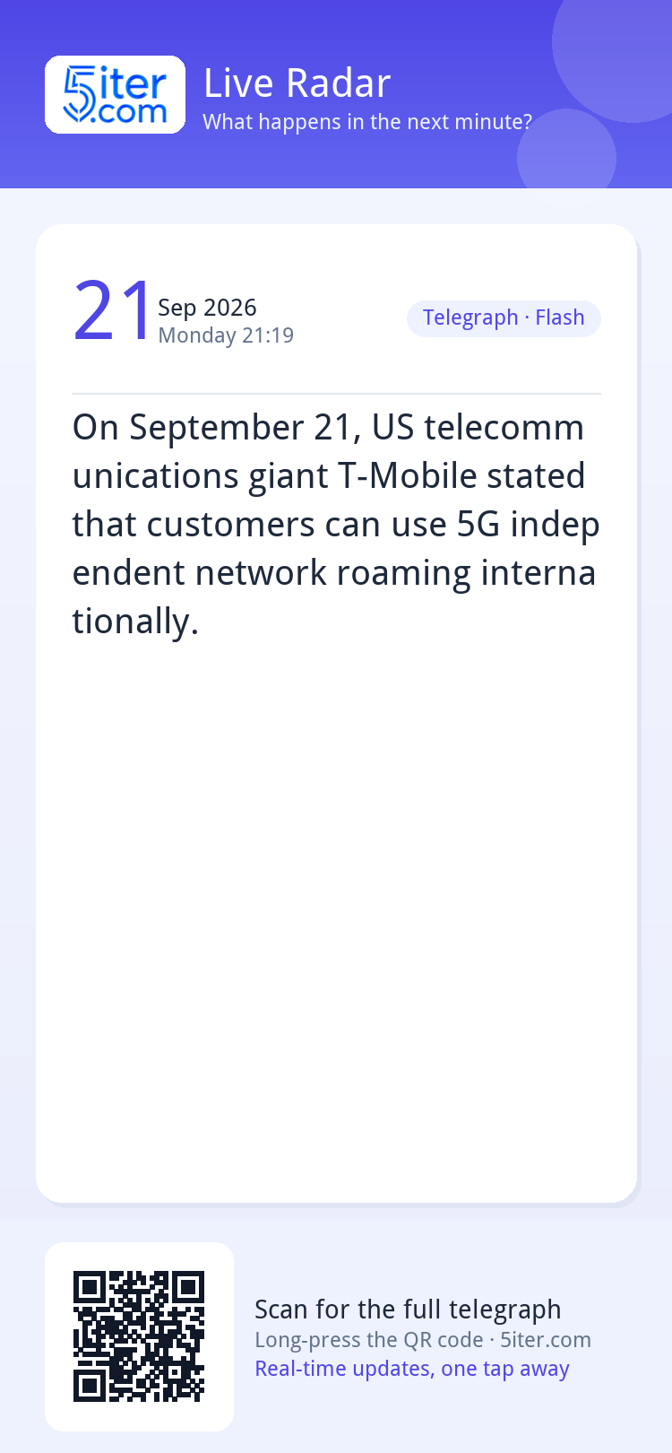 On September 21, US telecommunications giant T-Mobile stated