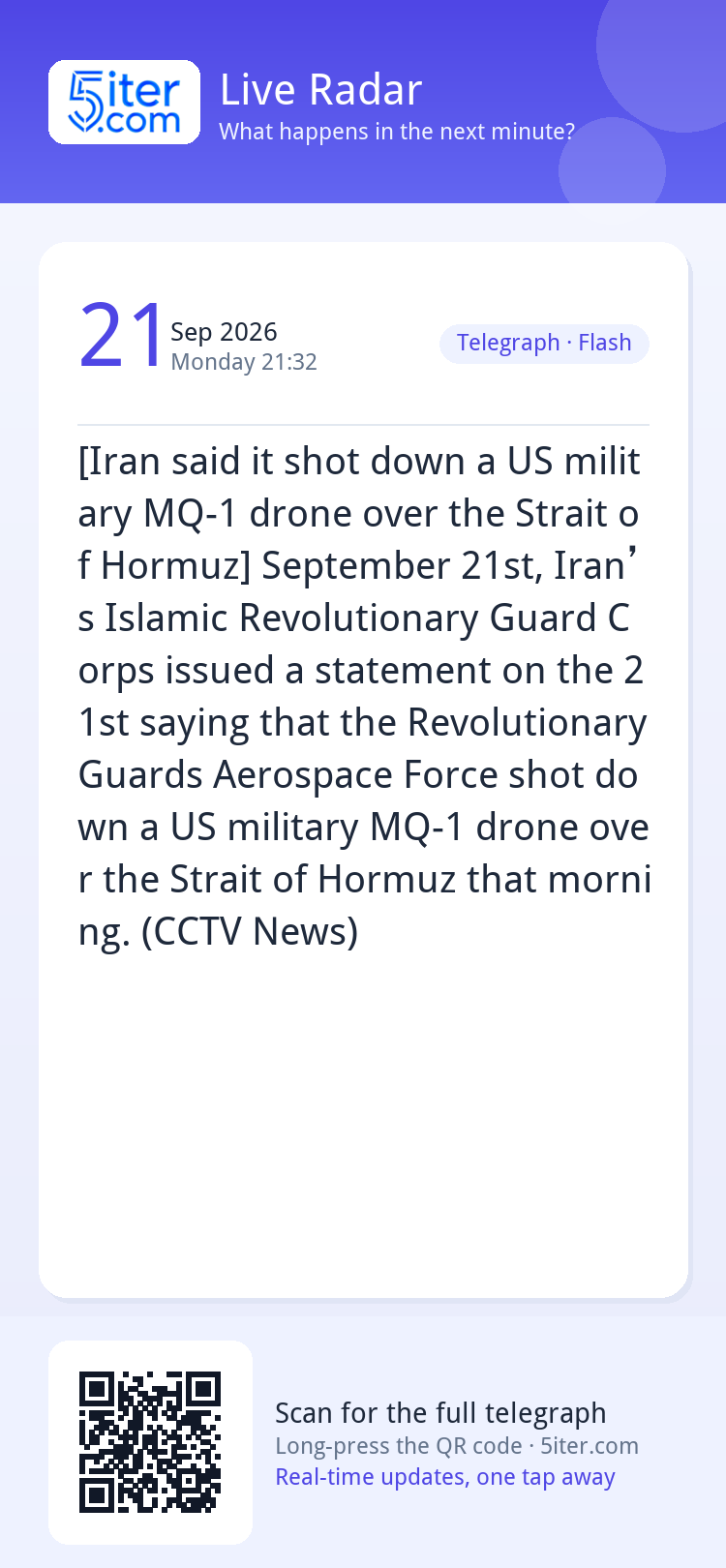 [Iran said it shot down a US military MQ-1 drone over the St