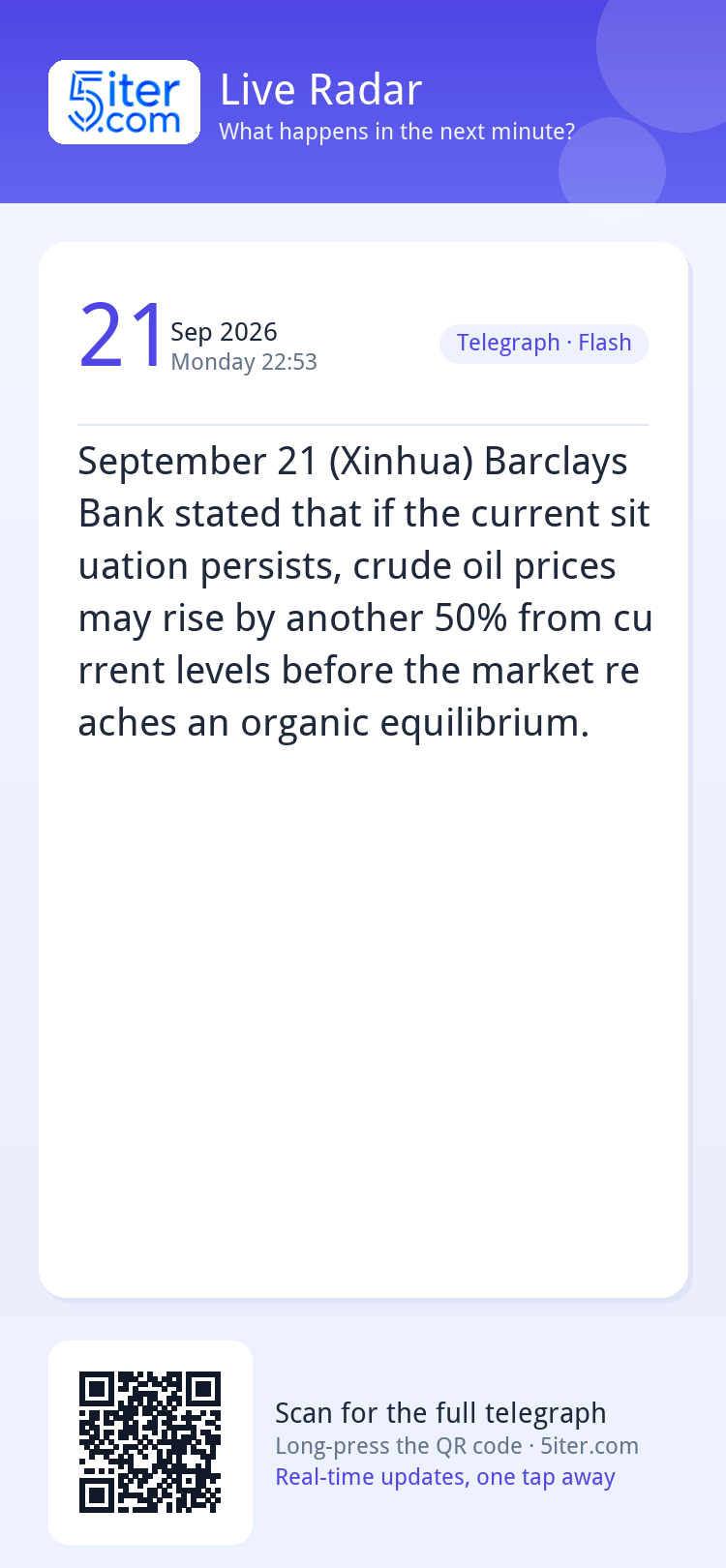 September 21 (Xinhua) Barclays Bank stated that if the curre