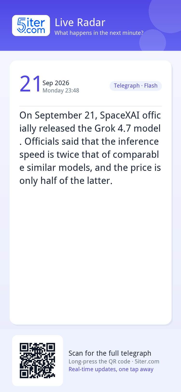 On September 21, SpaceXAI officially released the Grok 4.7 m