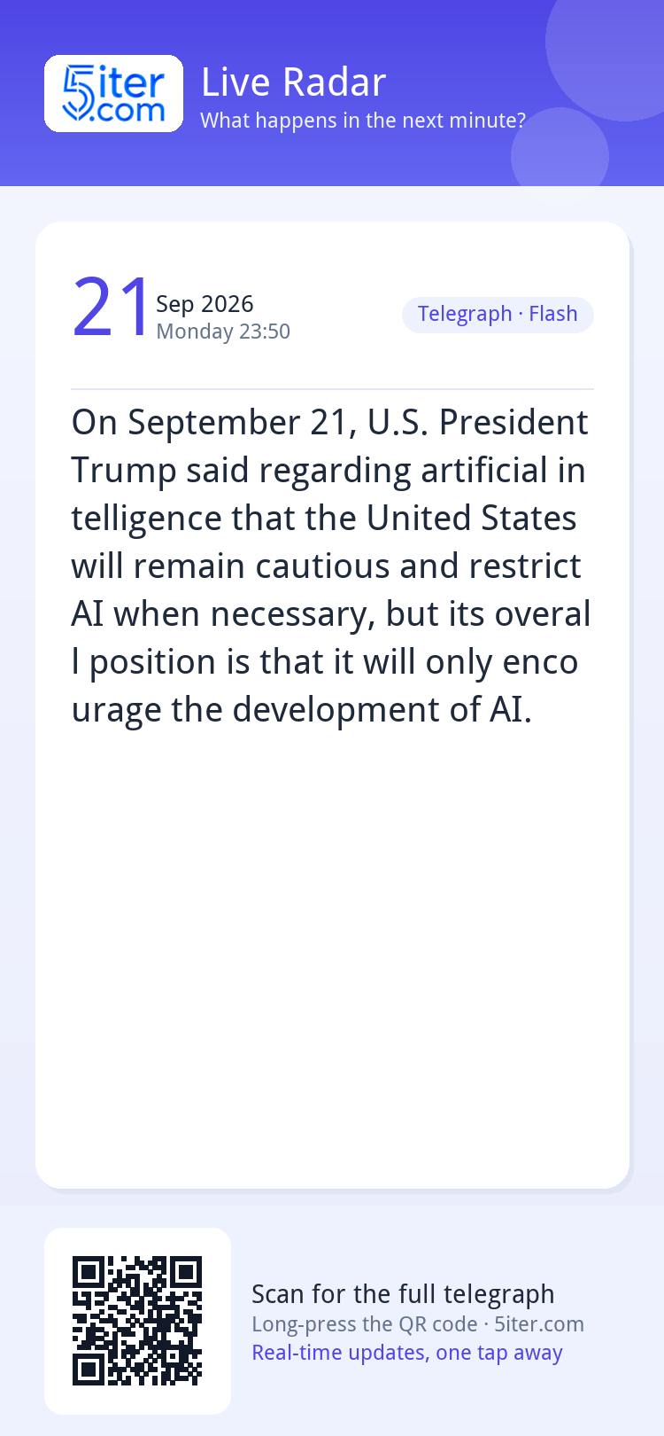 On September 21, U.S. President Trump said regarding artific