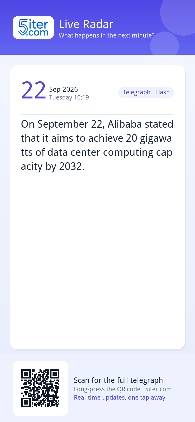 On September 22, Alibaba stated that it aims to achieve 20 g