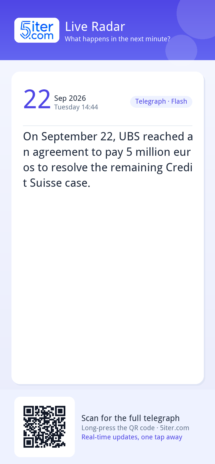 On September 22, UBS reached an agreement to pay 5 million e