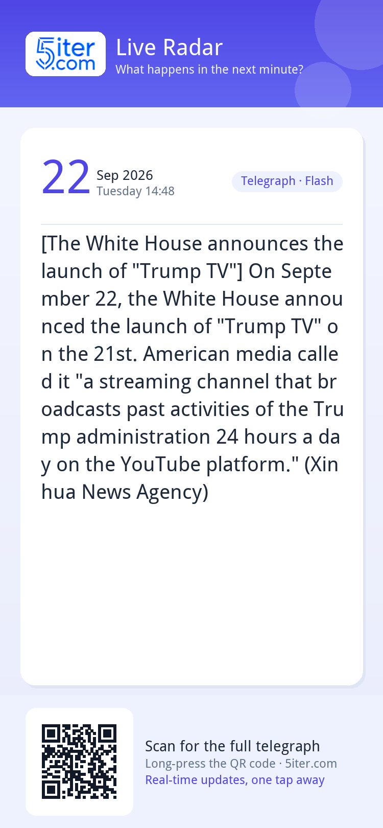 [The White House announces the launch of "Trump TV"] On Sept