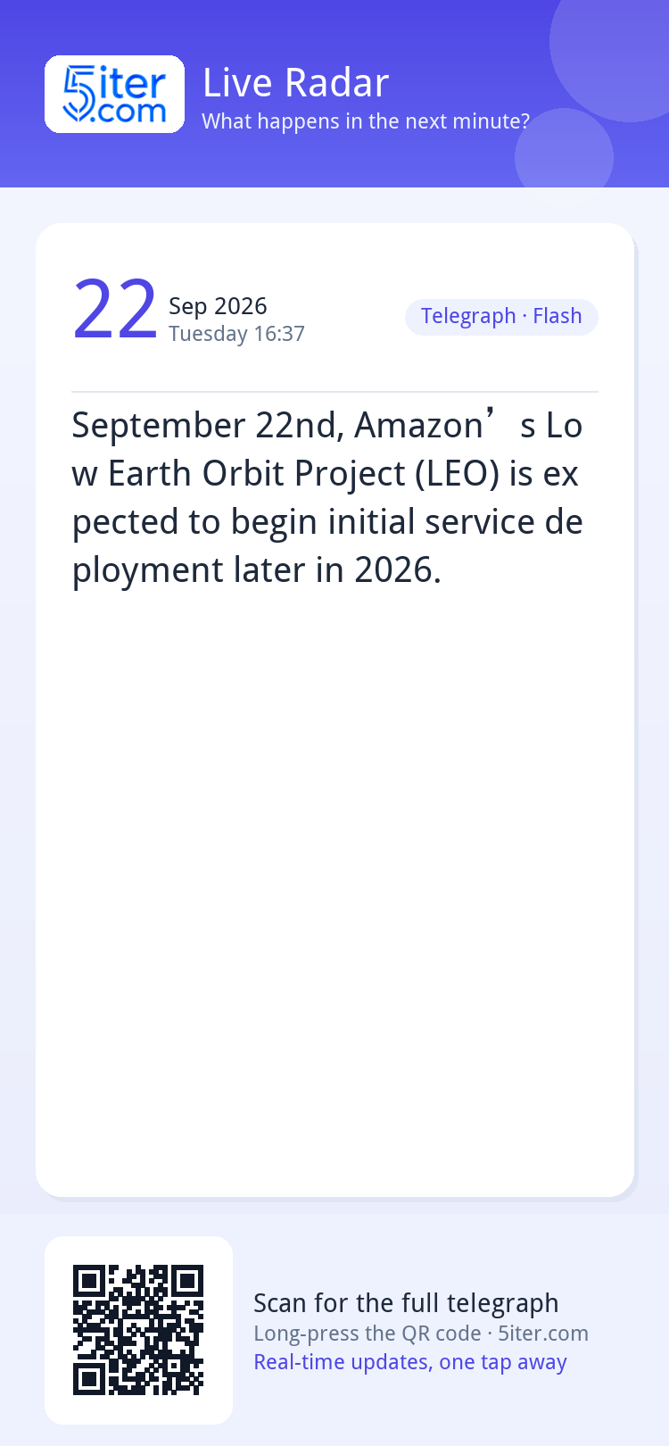 September 22nd, Amazon’s Low Earth Orbit Project (LEO) is ex