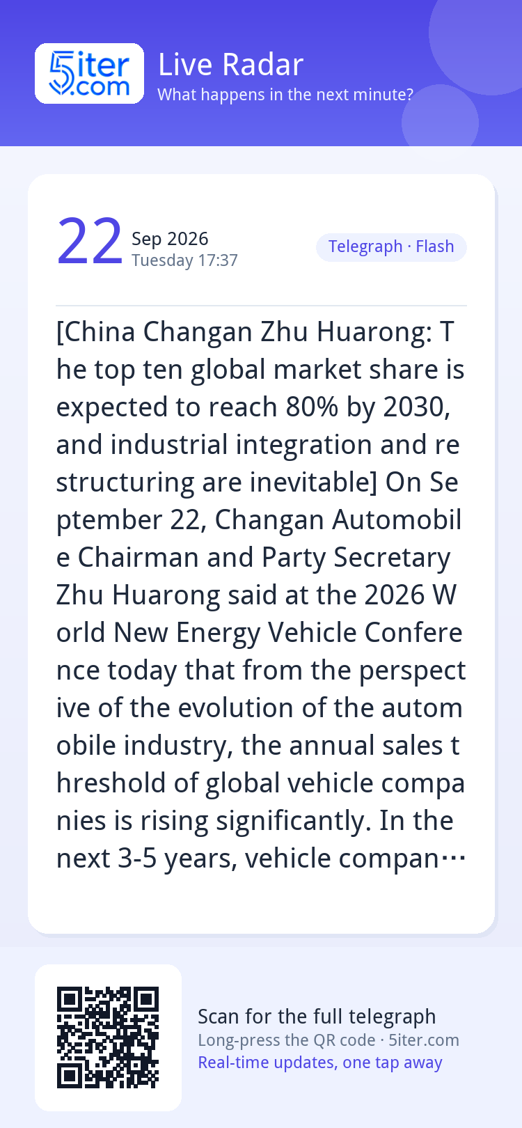 [China Changan Zhu Huarong: The top ten global market share 