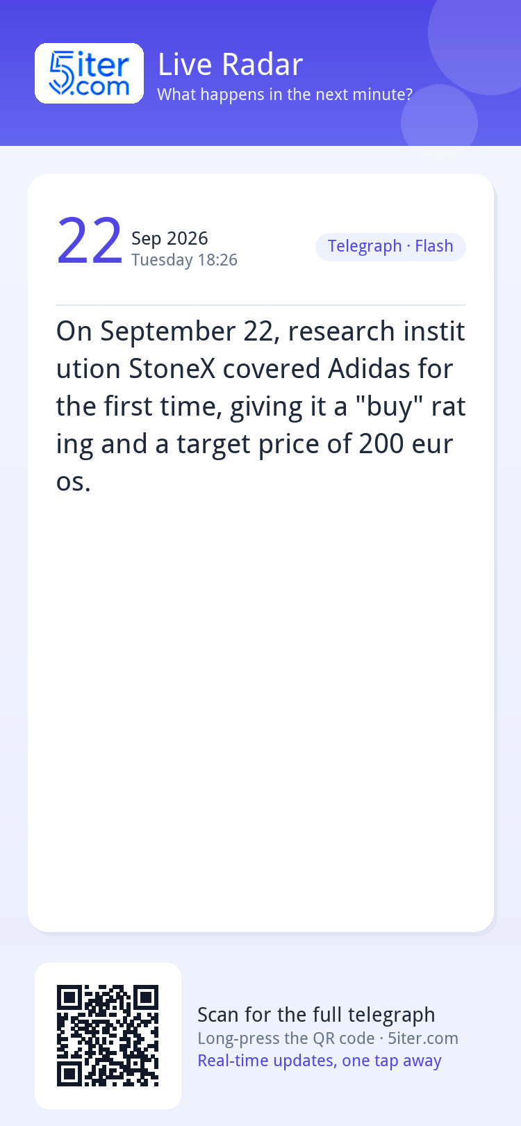On September 22, research institution StoneX covered Adidas 